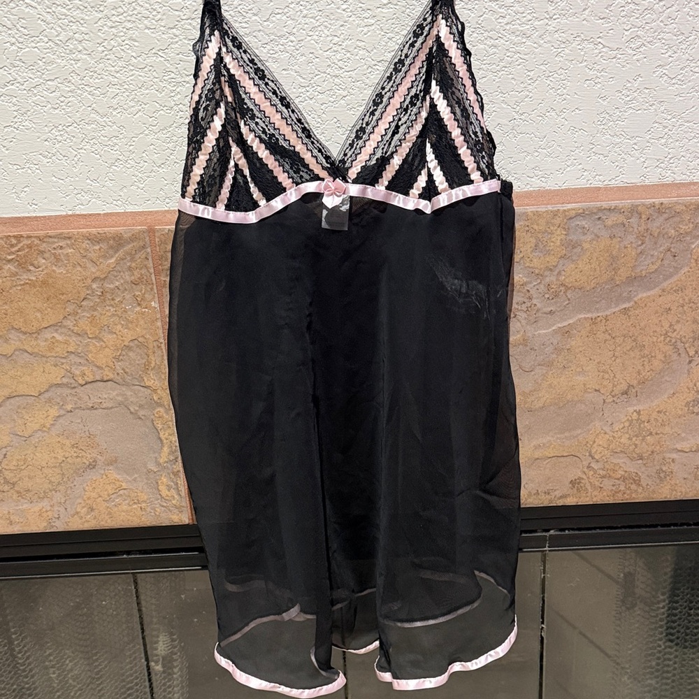 Black and Pink Lace Slip Dress
